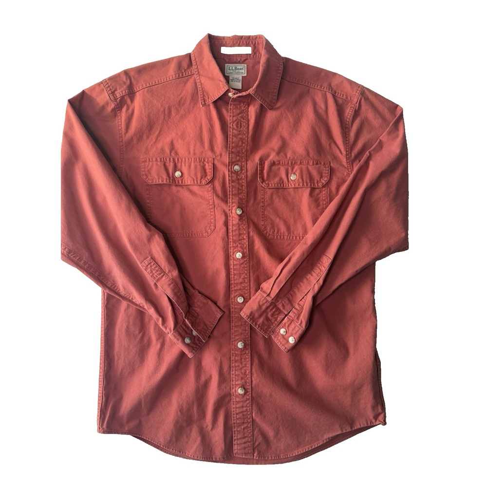 L.L. Bean Shirt Mens M Tall Red Button Down Cotton Traditional Fit Casual